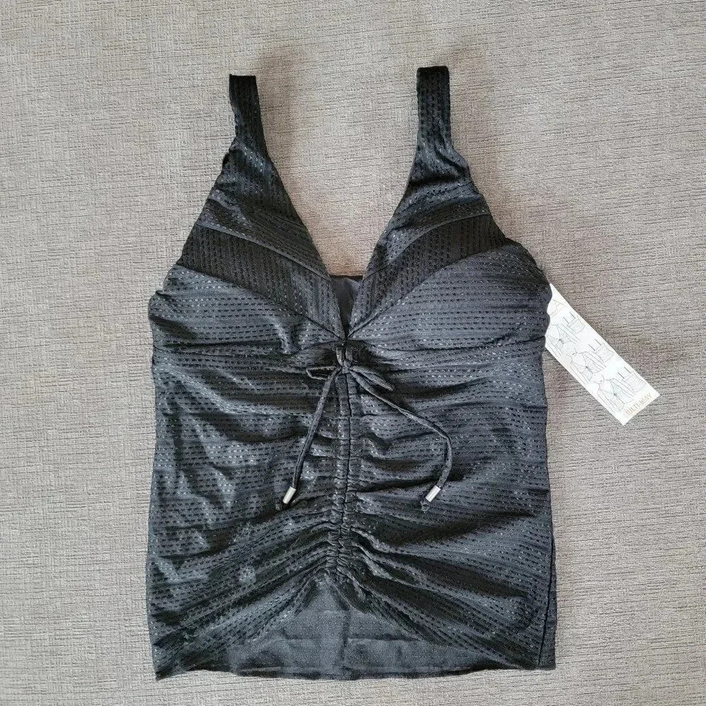 Becca By Rebecca Virtue Women Black Tankini Top Multiway V Neck Tie Fron…